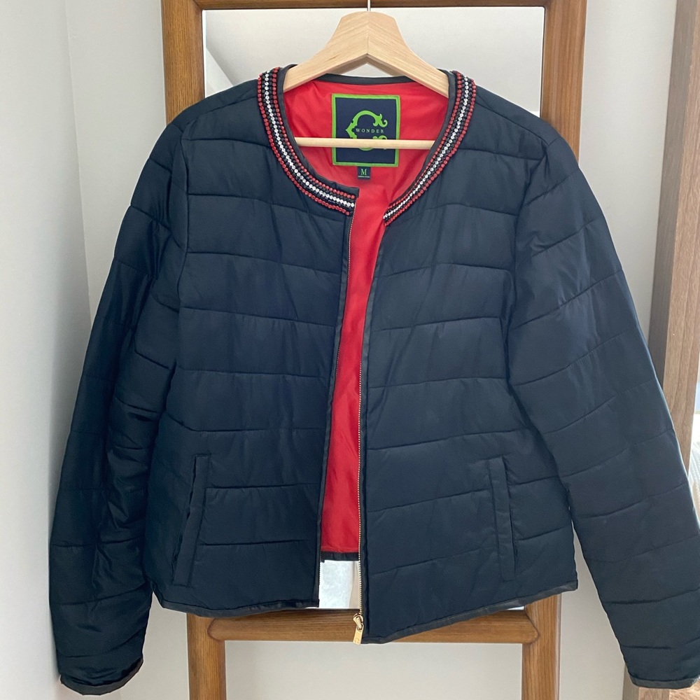 C. Wonder Navy Puffer Jacket with Gem Collar